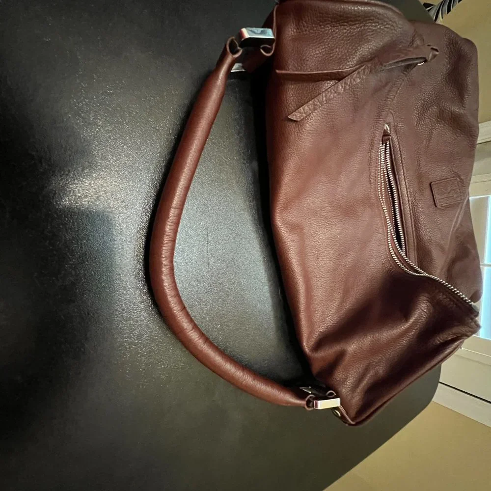 Kooba Hobo Brown Pebbled Leather Slouchy Fold Over Shoulder Bag